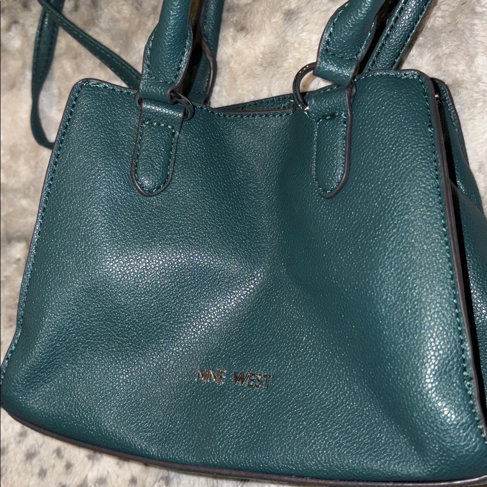 Nine West teal pebbled leather tote